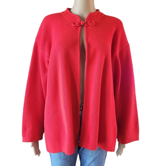 Vintage 90s Newcomer Red Classic Cardigan Sweater Women's Large Red - Picture 1 of 10